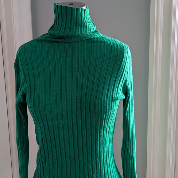 Green Ribbed Turtleneck Sweater - Picture 3 of 4